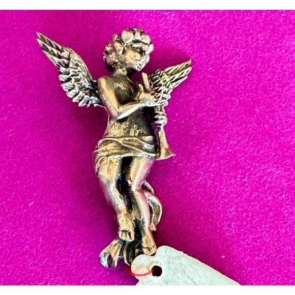 Vintage Silver Angel playing the Flute Pin/Brooch, Stamped - Picture 1 of 2